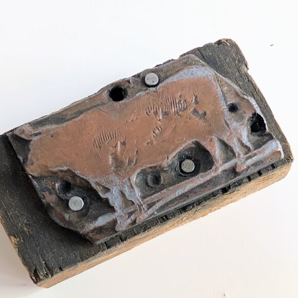 Lot of 3 Antique Copper & Wood Animals Letterpress Printers Blocks Horse Cow - Picture 2 of 9